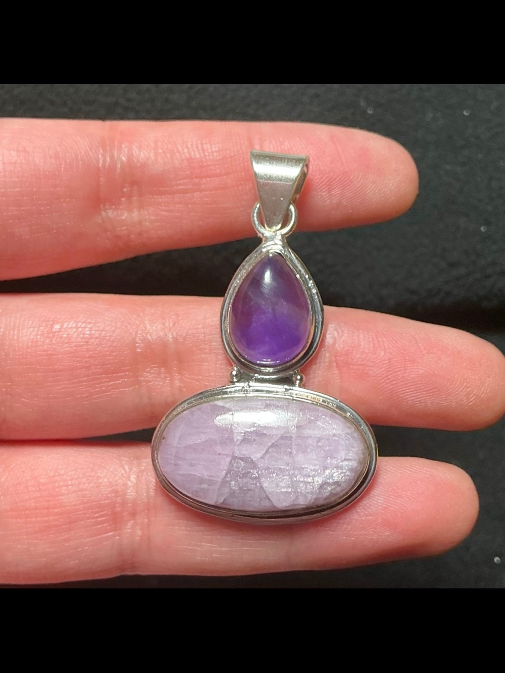 Pink Kunzite & Amethyst Gemstone Pendant 925 Sterling Silver Handmade Pendant